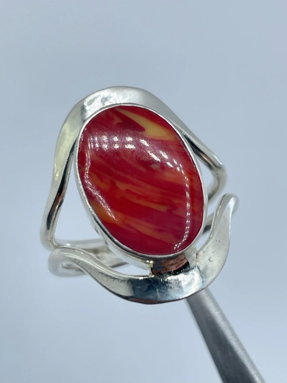 Vintage Mexico Spiny Oyster Shell Silver Ring Sz 8.5 Boho Southwestern